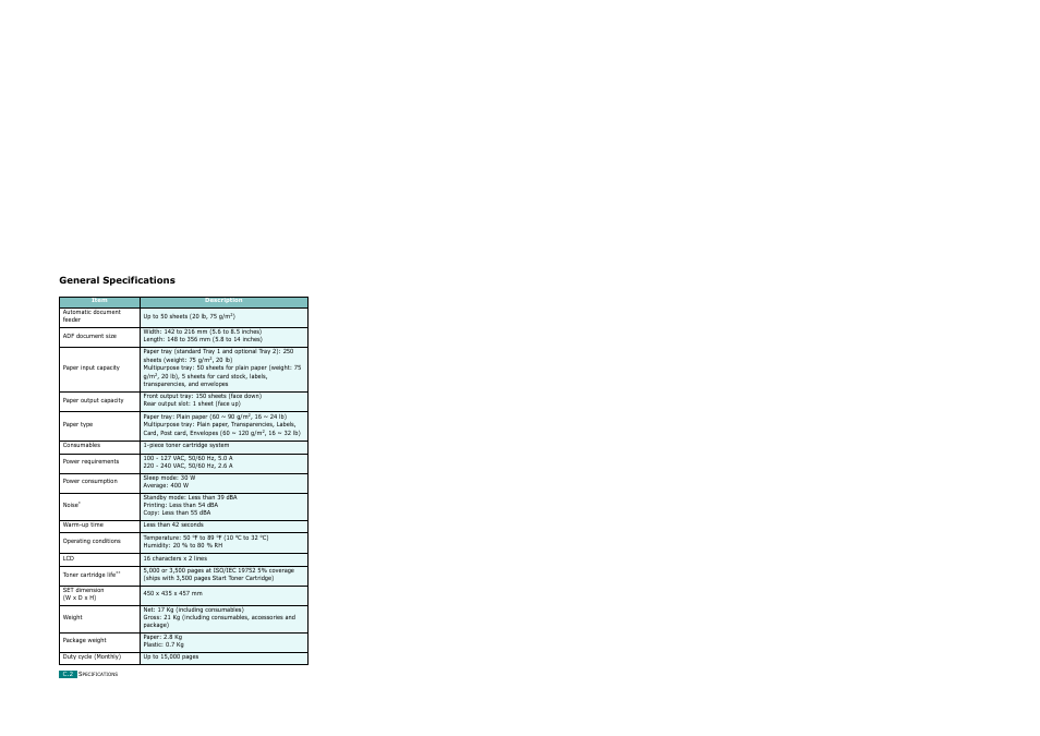 General specifications | Ricoh AC122 User Manual | Page 263 / 278