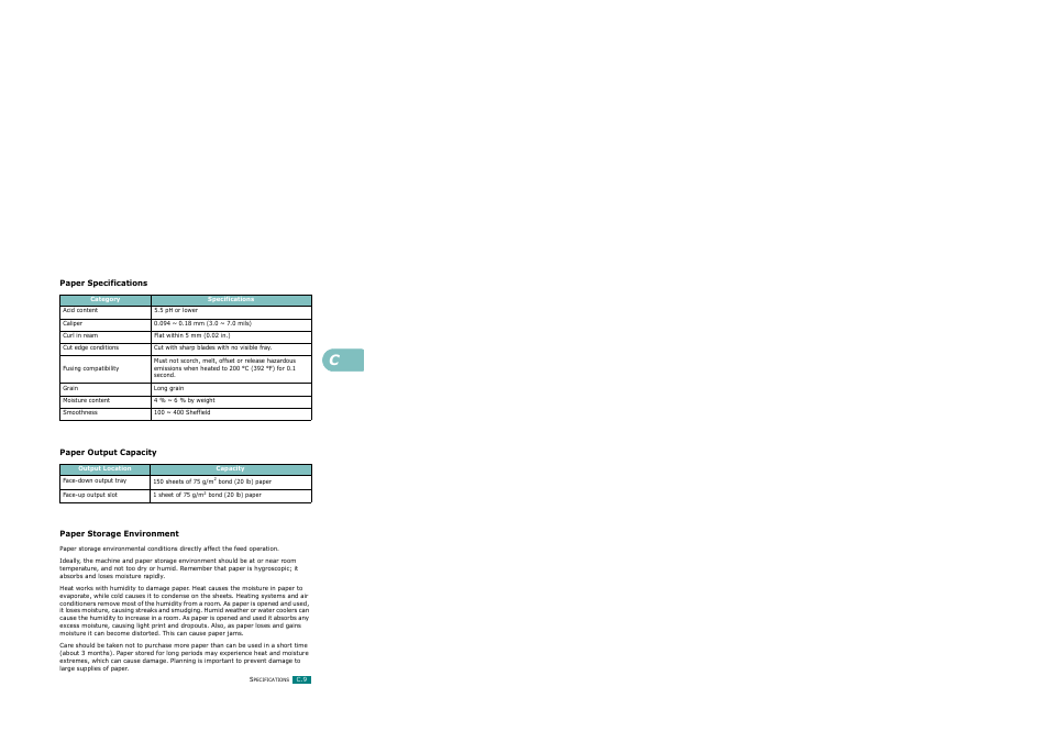 Paper specifications, Paper output capacity, Paper storage environment | Ricoh AC122 User Manual | Page 270 / 278