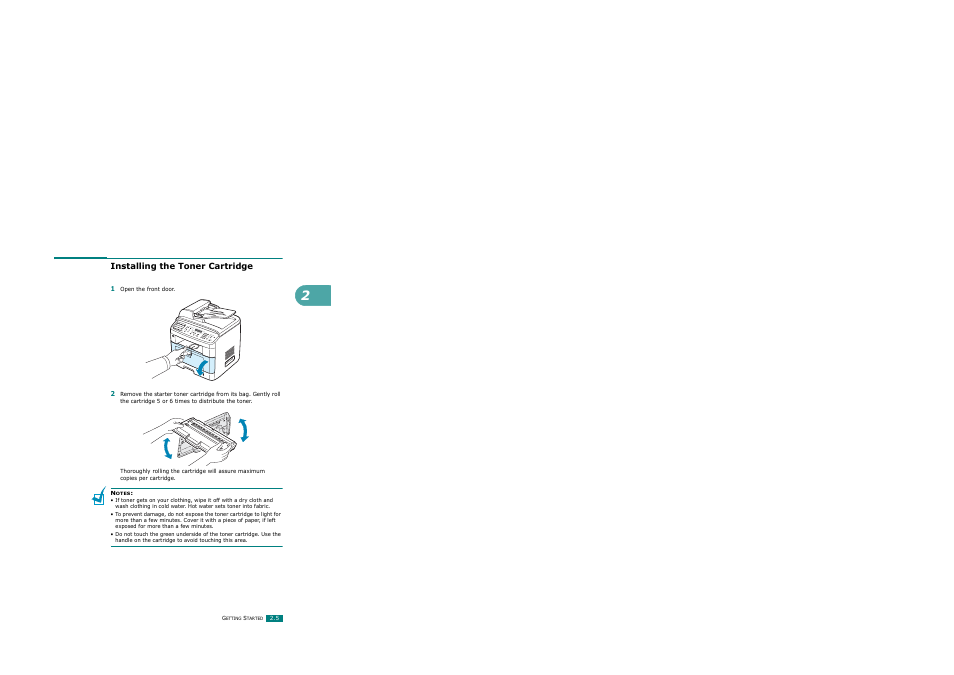 Installing the toner cartridge | Ricoh AC122 User Manual | Page 30 / 278