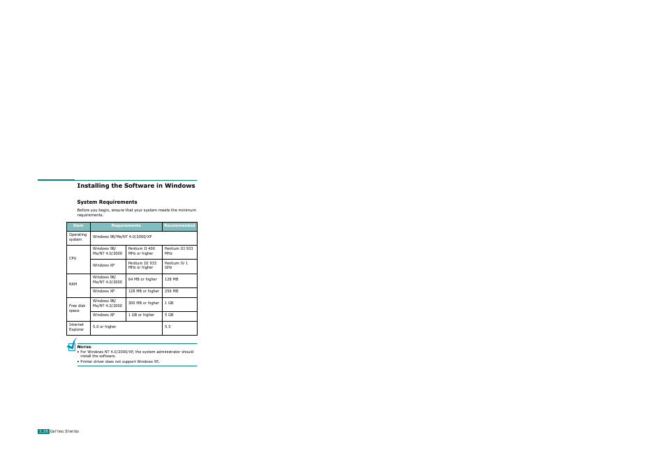 Installing the software in windows, System requirements | Ricoh AC122 User Manual | Page 53 / 278
