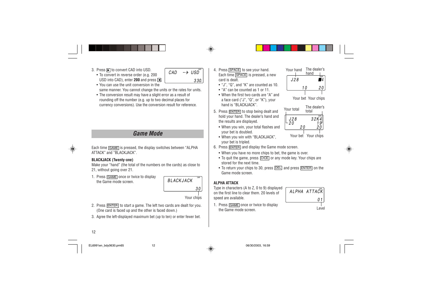 Game mode | Ricoh EL-6991 User Manual | Page 14 / 24