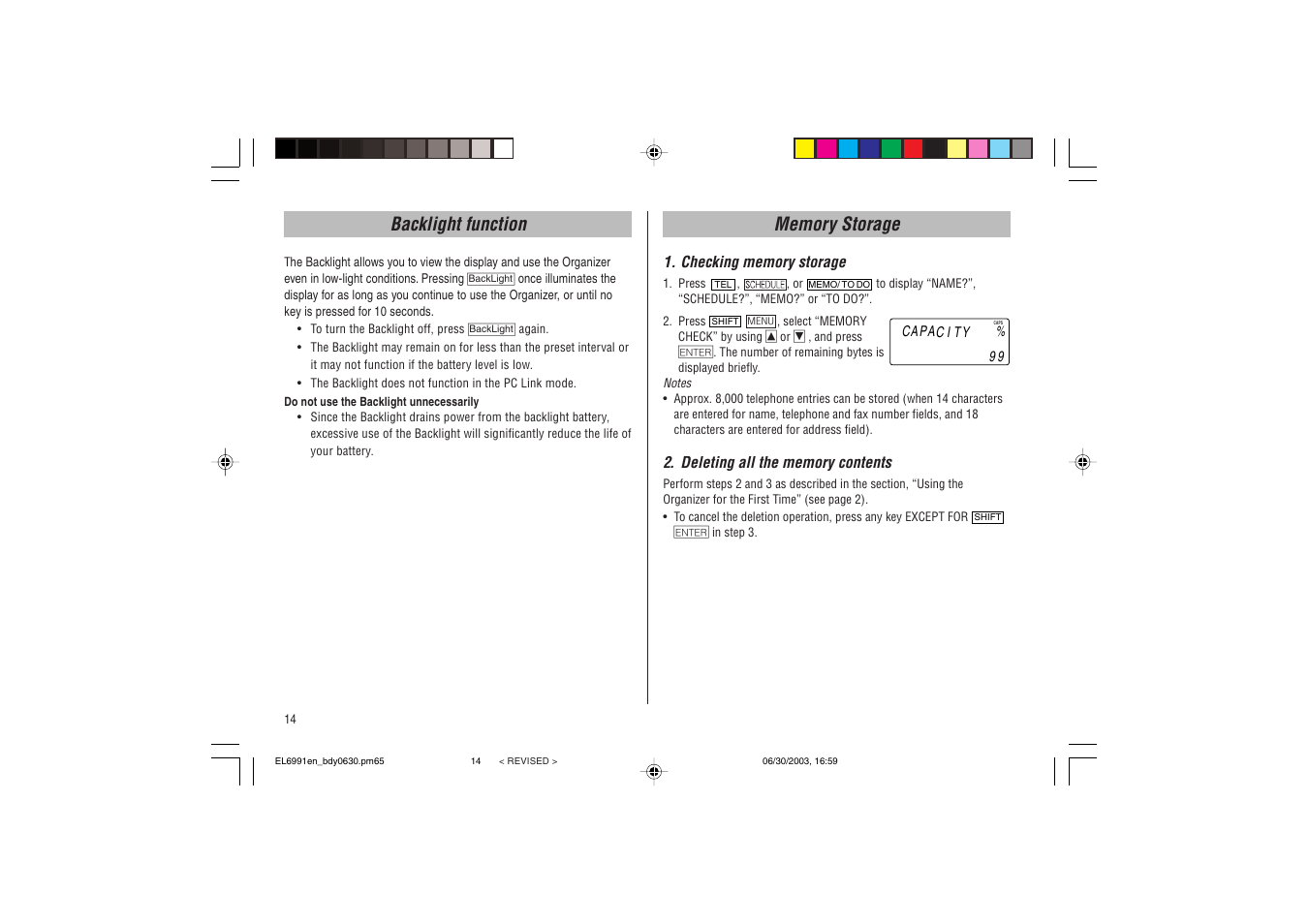 Backlight function | Ricoh EL-6991 User Manual | Page 16 / 24