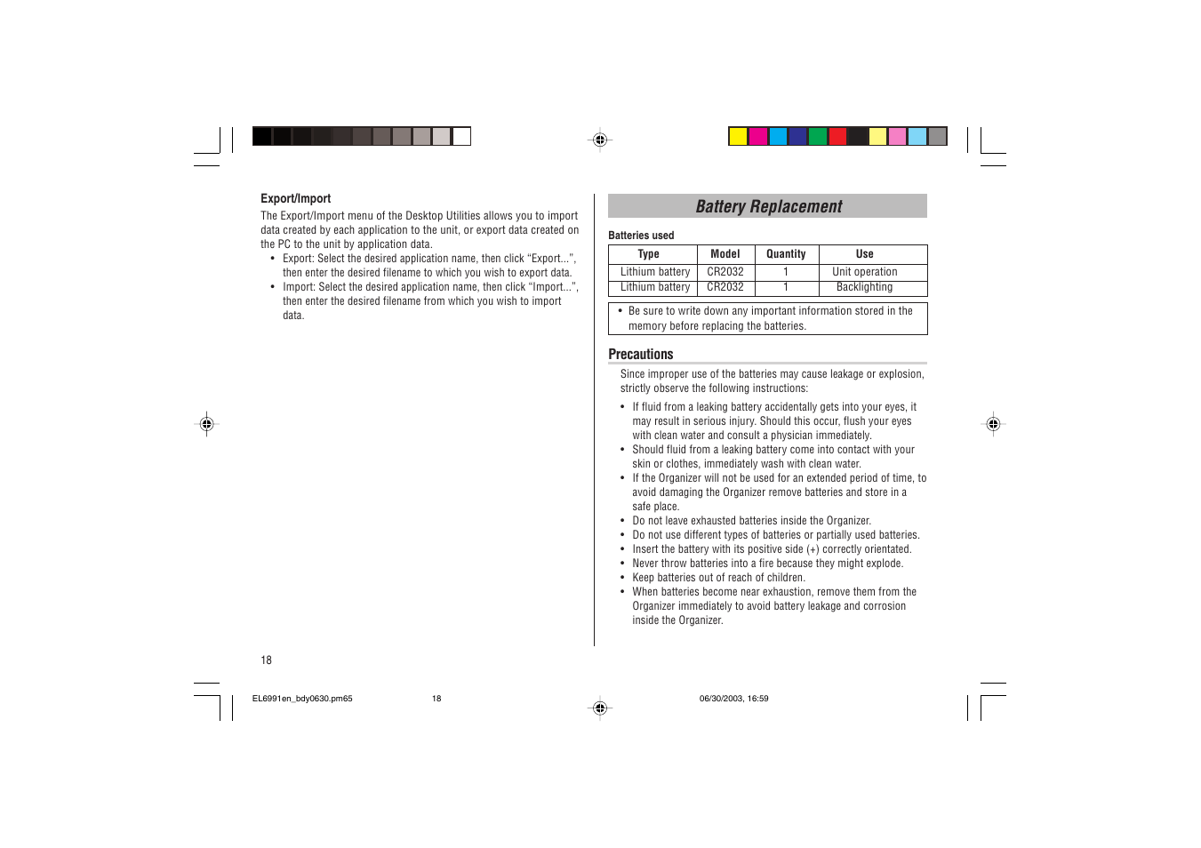 Battery replacement | Ricoh EL-6991 User Manual | Page 20 / 24