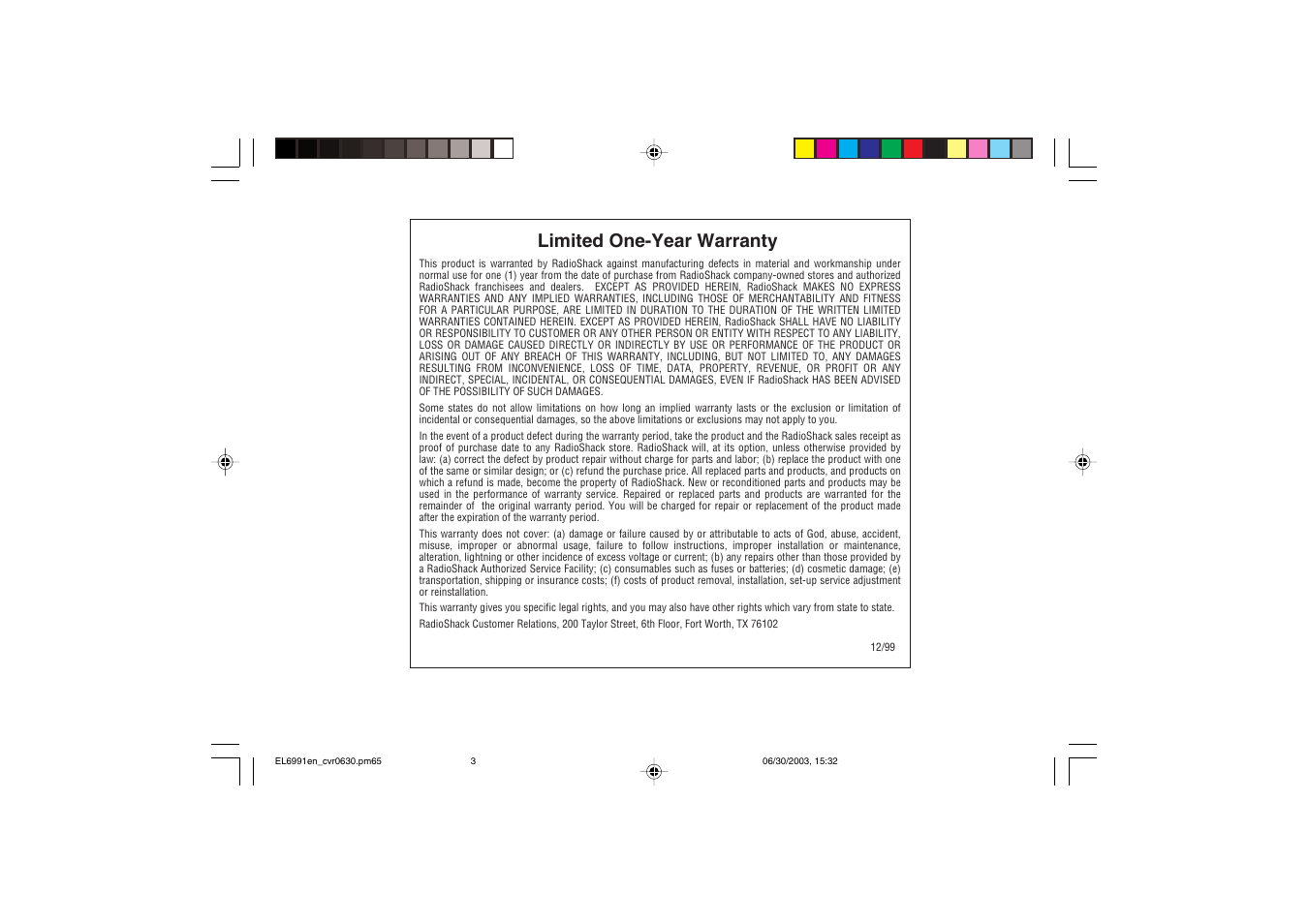 Limited one-year warranty | Ricoh EL-6991 User Manual | Page 24 / 24