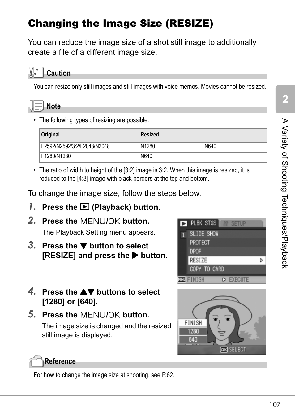 Changing the image size (resize) | Ricoh Caplio R 3 User Manual | Page 109 / 184