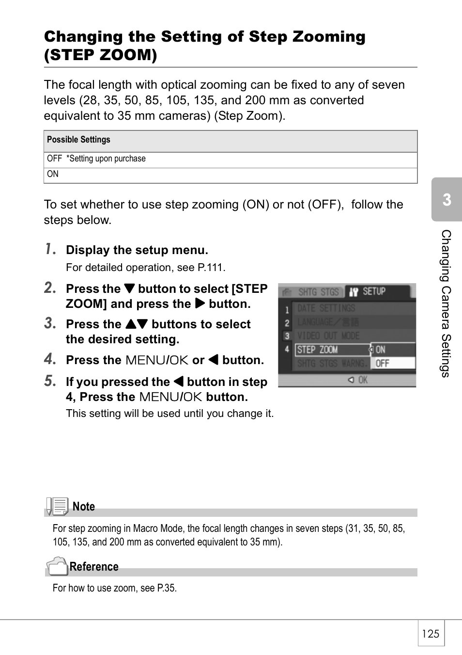 Changing the setting of step zooming (step zoom) | Ricoh Caplio R 3 User Manual | Page 127 / 184