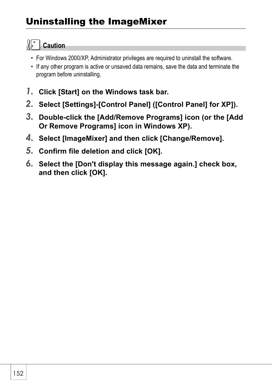 Uninstalling the imagemixer | Ricoh Caplio R 3 User Manual | Page 154 / 184