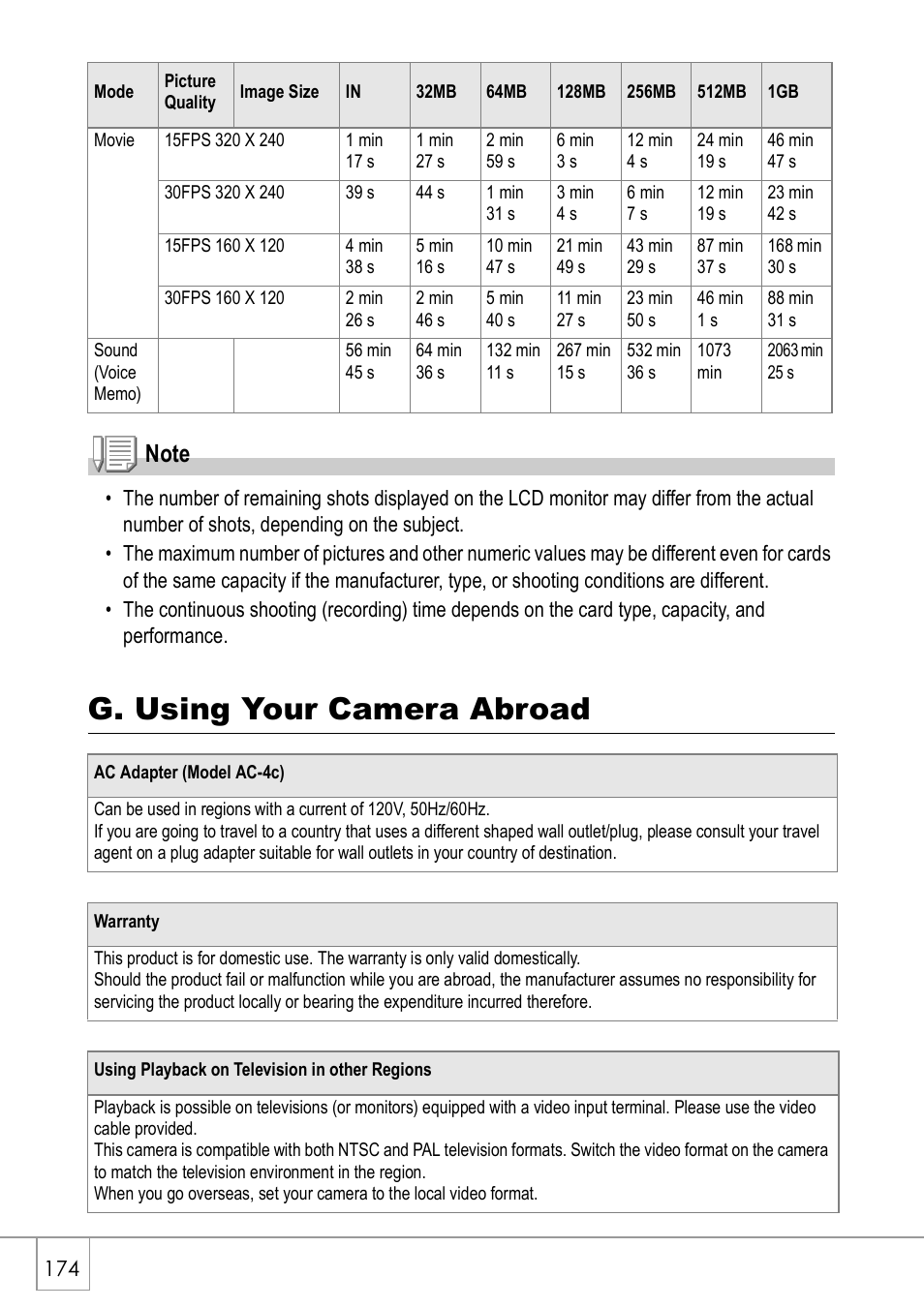 G. using your camera abroad | Ricoh Caplio R 3 User Manual | Page 176 / 184