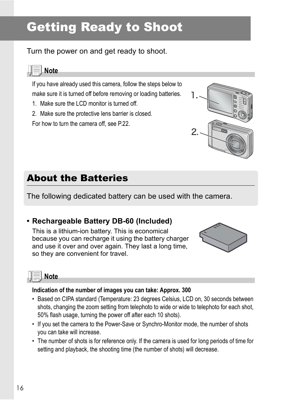 Getting ready to shoot, About the batteries | Ricoh Caplio R 3 User Manual | Page 18 / 184