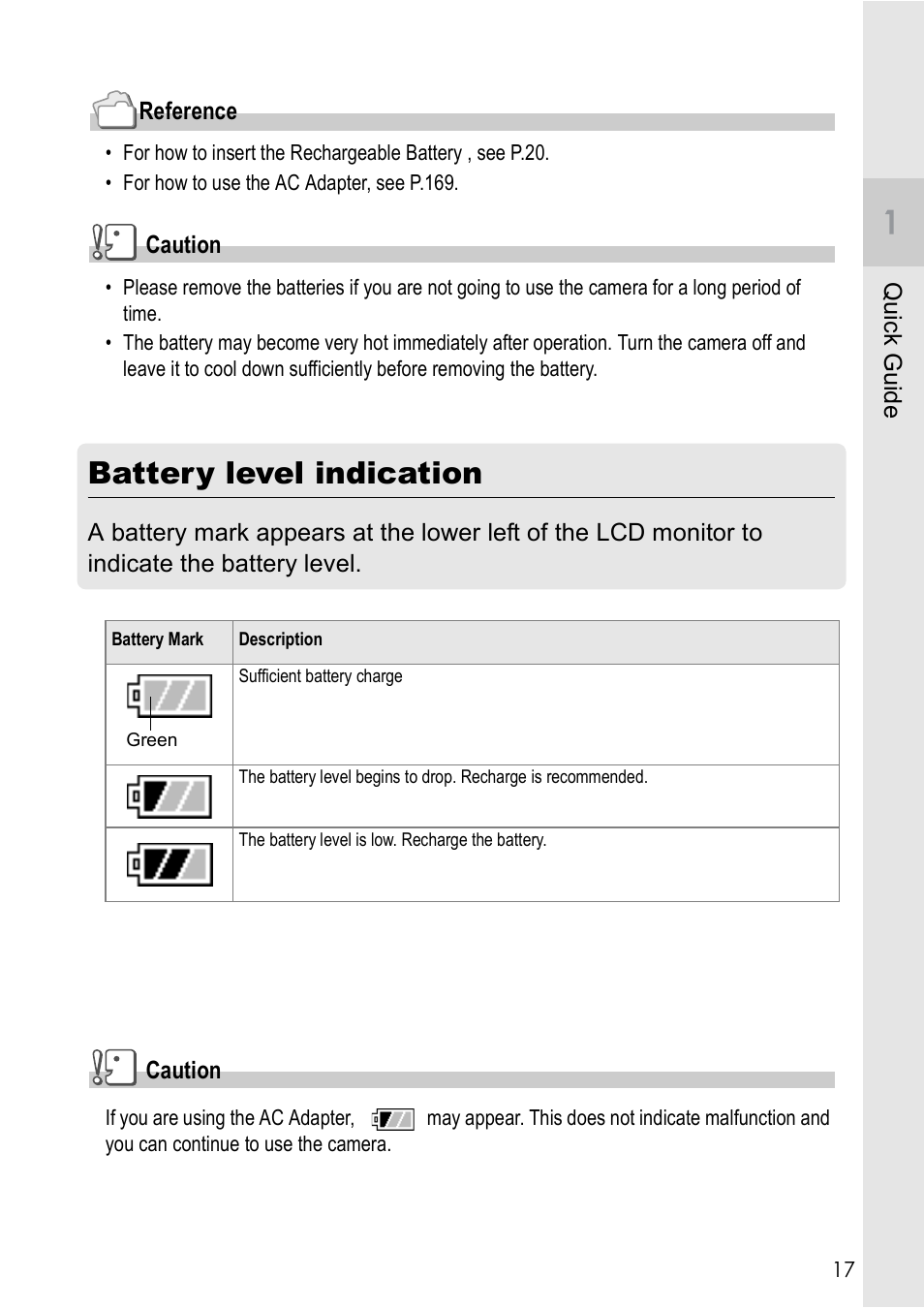 Battery level indication | Ricoh Caplio R 3 User Manual | Page 19 / 184