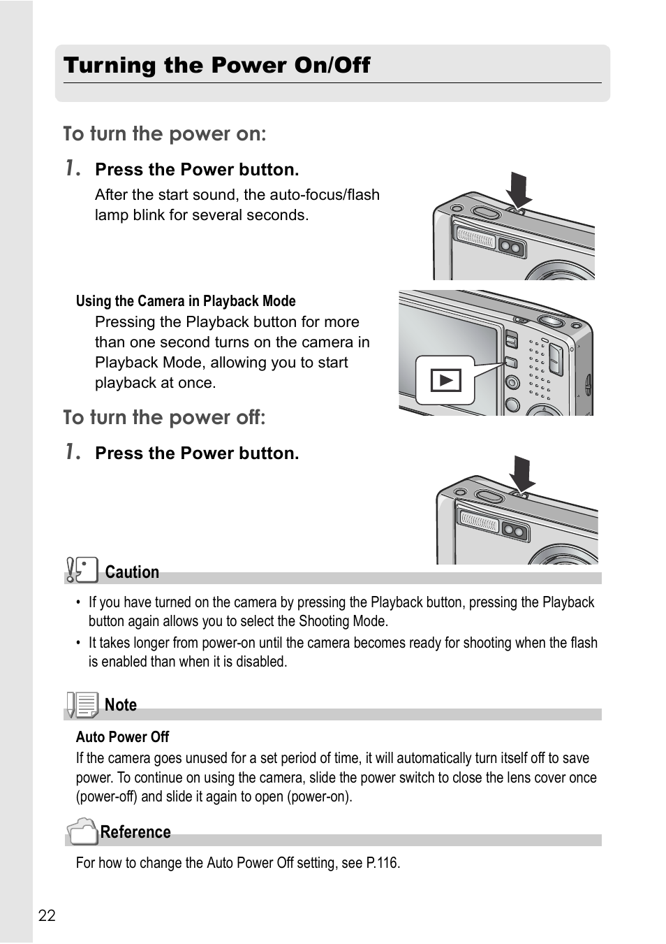 Turning the power on/off | Ricoh Caplio R 3 User Manual | Page 24 / 184