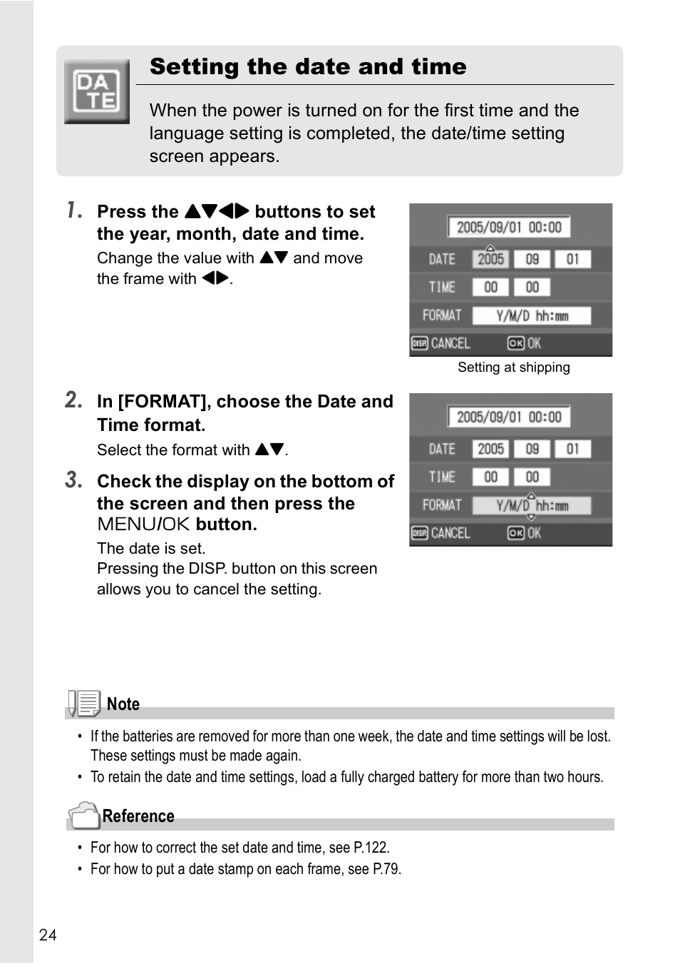 Setting the date and time | Ricoh Caplio R 3 User Manual | Page 26 / 184
