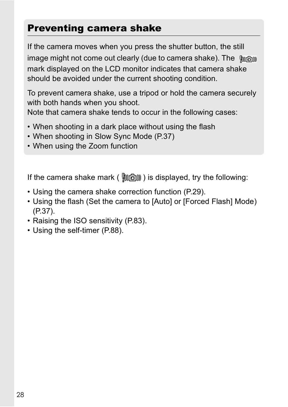 Preventing camera shake | Ricoh Caplio R 3 User Manual | Page 30 / 184