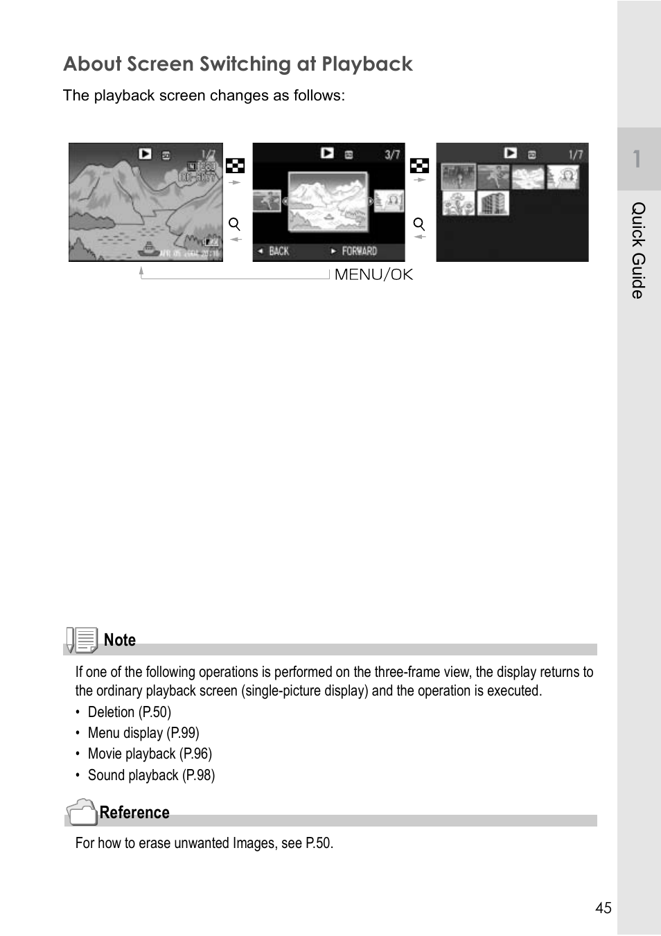 About screen switching at playback | Ricoh Caplio R 3 User Manual | Page 47 / 184