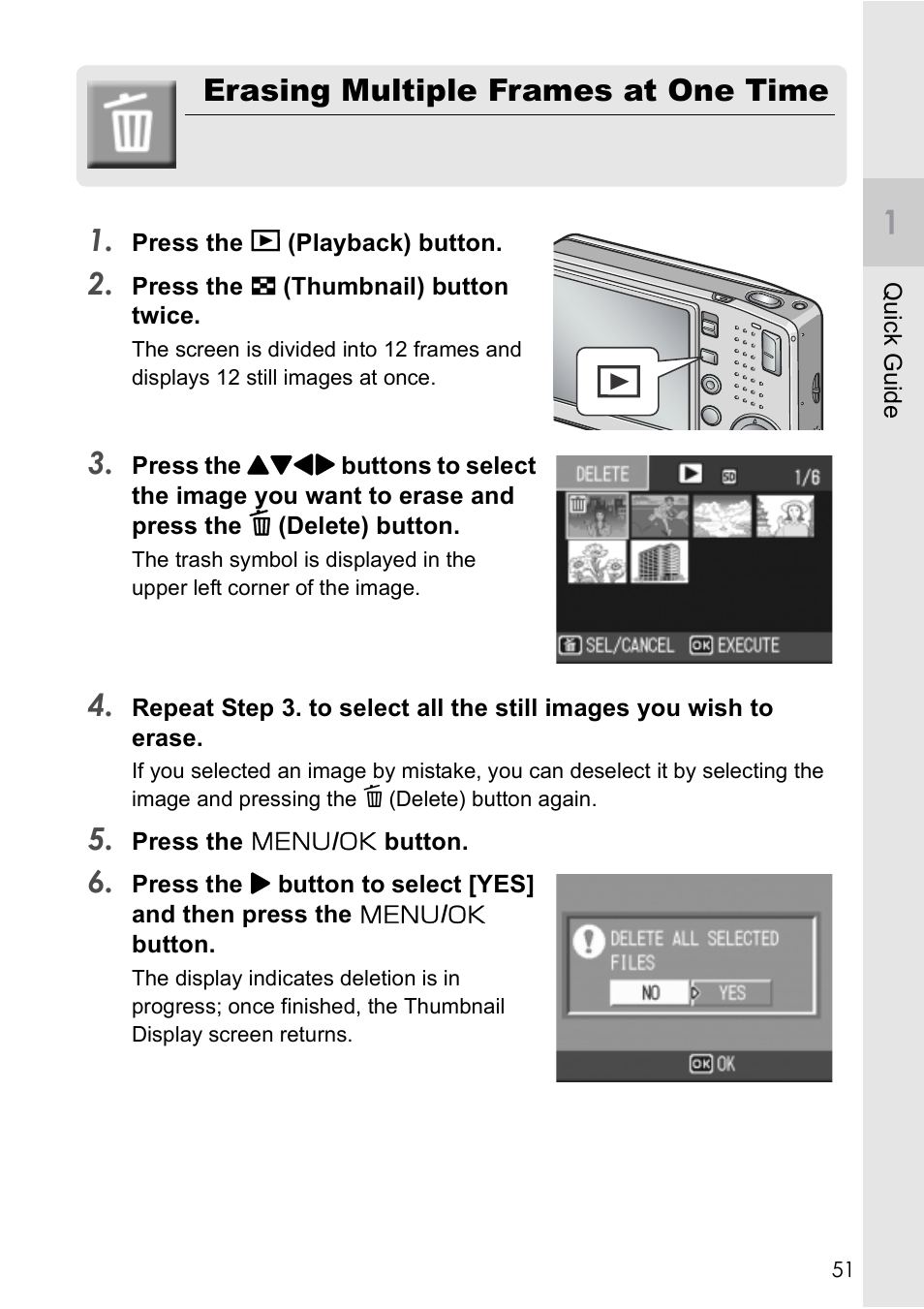Erasing multiple frames at one time 1 | Ricoh Caplio R 3 User Manual | Page 53 / 184