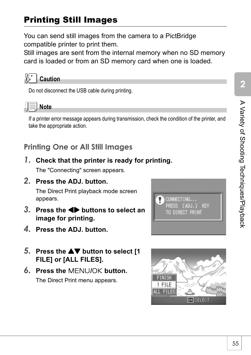 Printing still images | Ricoh Caplio R 3 User Manual | Page 57 / 184