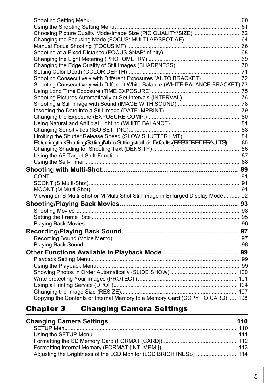 Chapter 3 changing camera settings | Ricoh Caplio R 3 User Manual | Page 7 / 184