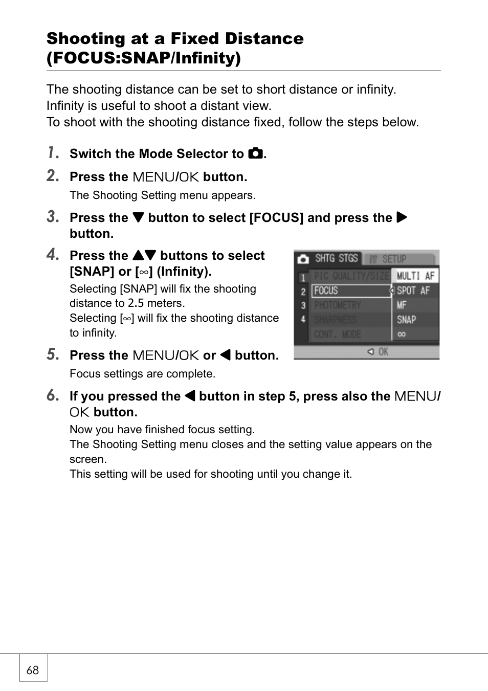 Shooting at a fixed distance (focus:snap/infinity) | Ricoh Caplio R 3 User Manual | Page 70 / 184