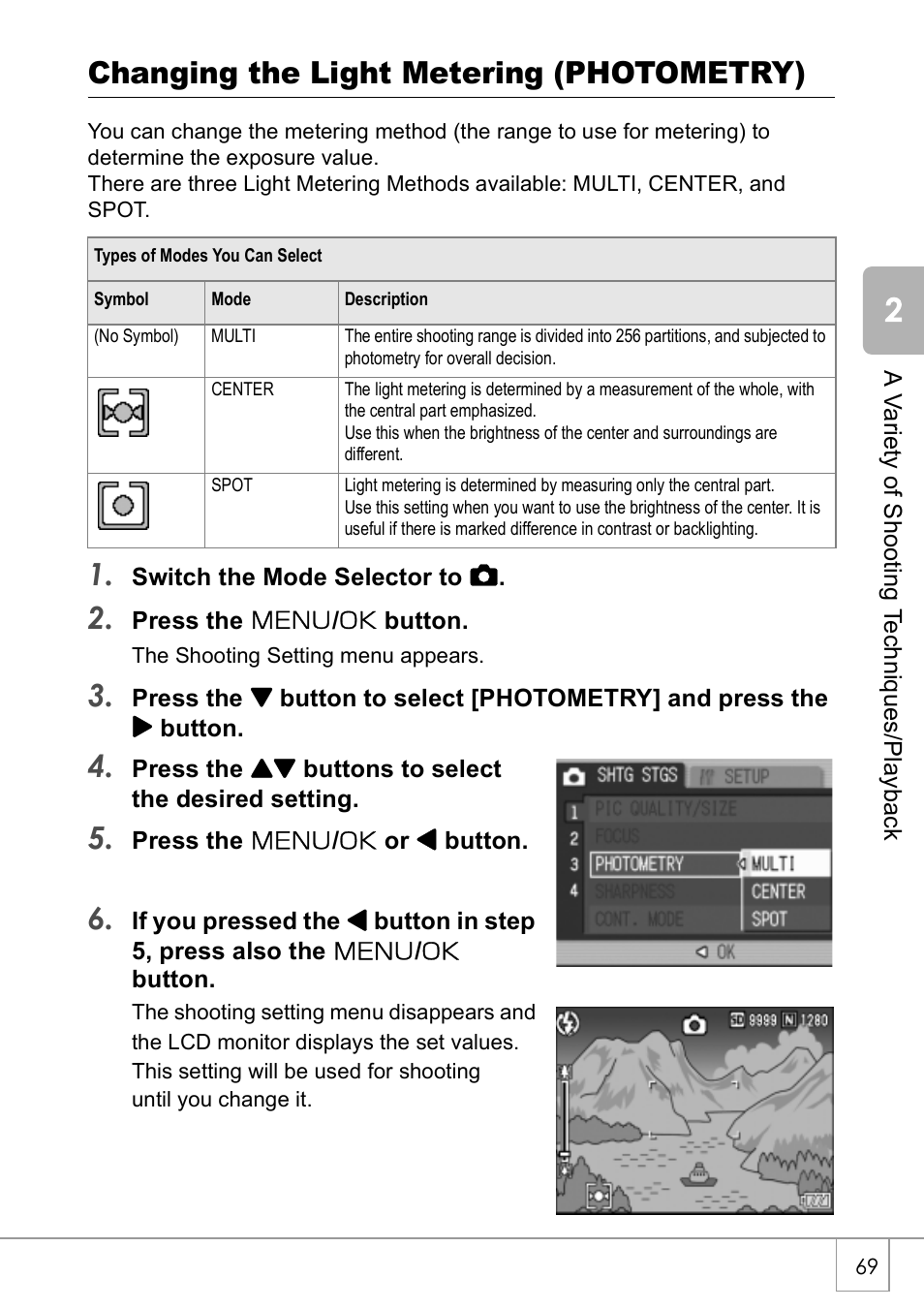 Changing the light metering (photometry) | Ricoh Caplio R 3 User Manual | Page 71 / 184