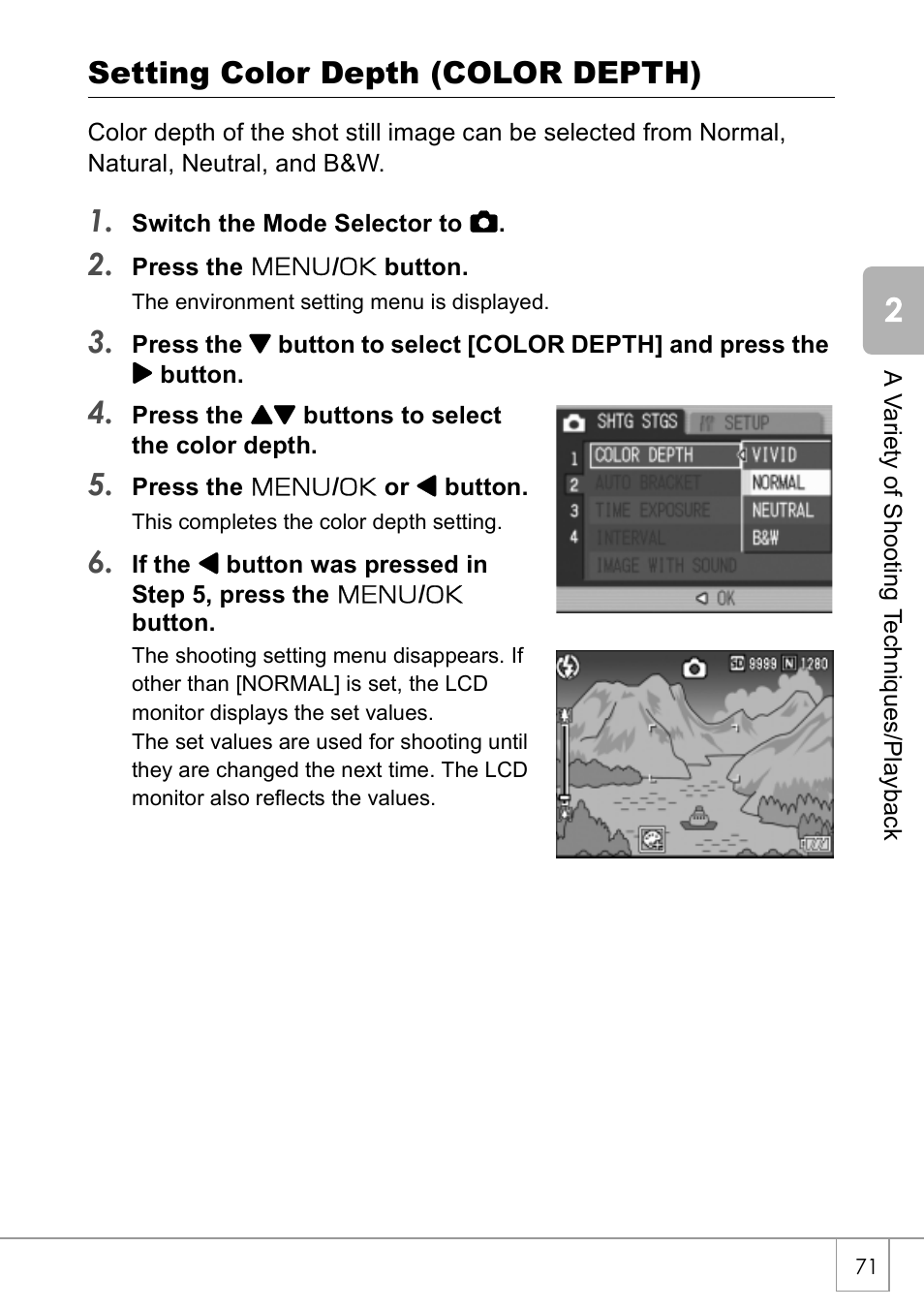 Setting color depth (color depth) | Ricoh Caplio R 3 User Manual | Page 73 / 184