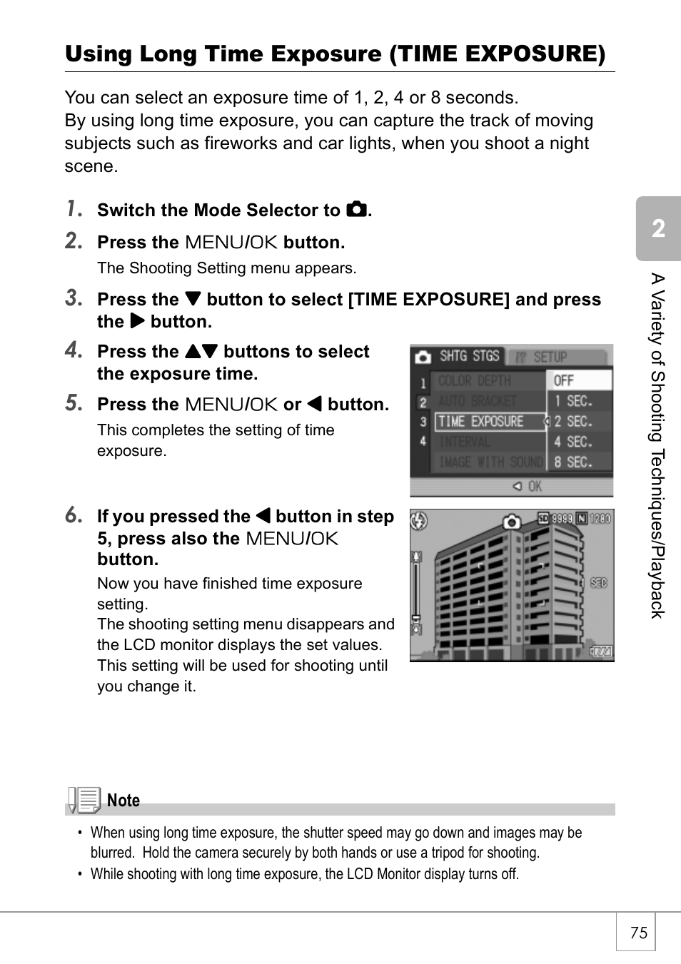 Using long time exposure (time exposure) | Ricoh Caplio R 3 User Manual | Page 77 / 184