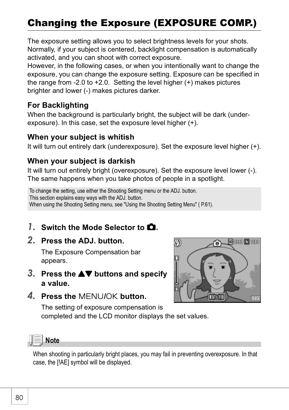 Changing the exposure (exposure comp.) | Ricoh Caplio R 3 User Manual | Page 82 / 184
