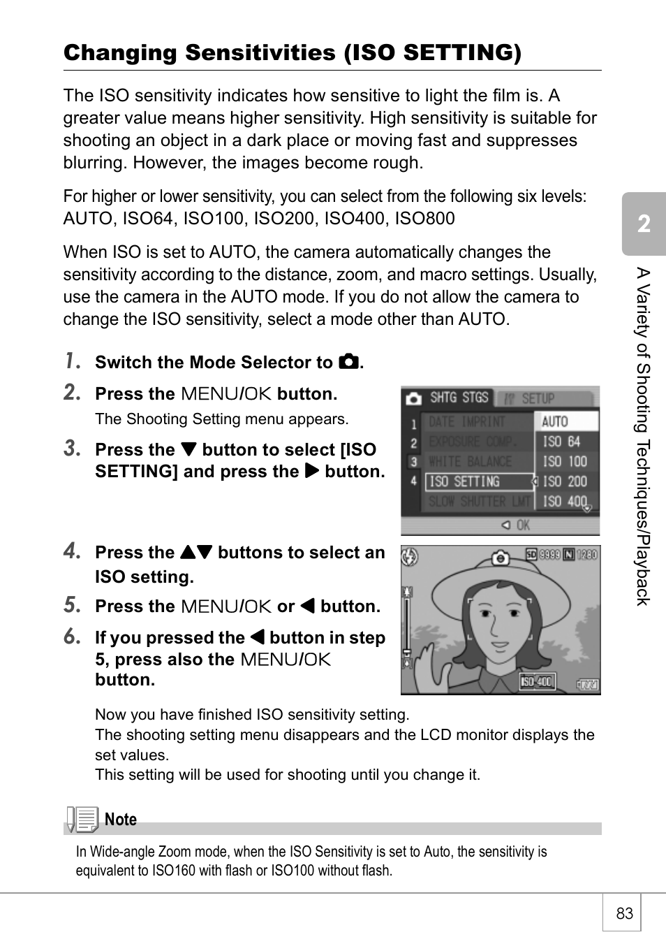 Changing sensitivities (iso setting) | Ricoh Caplio R 3 User Manual | Page 85 / 184