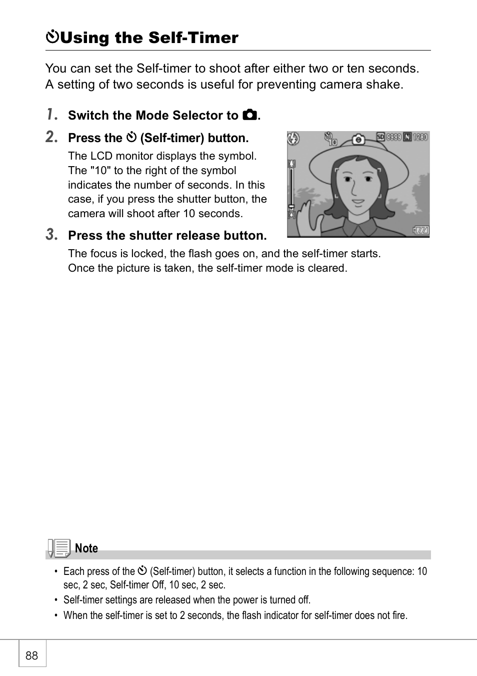 Tusing the self-timer | Ricoh Caplio R 3 User Manual | Page 90 / 184