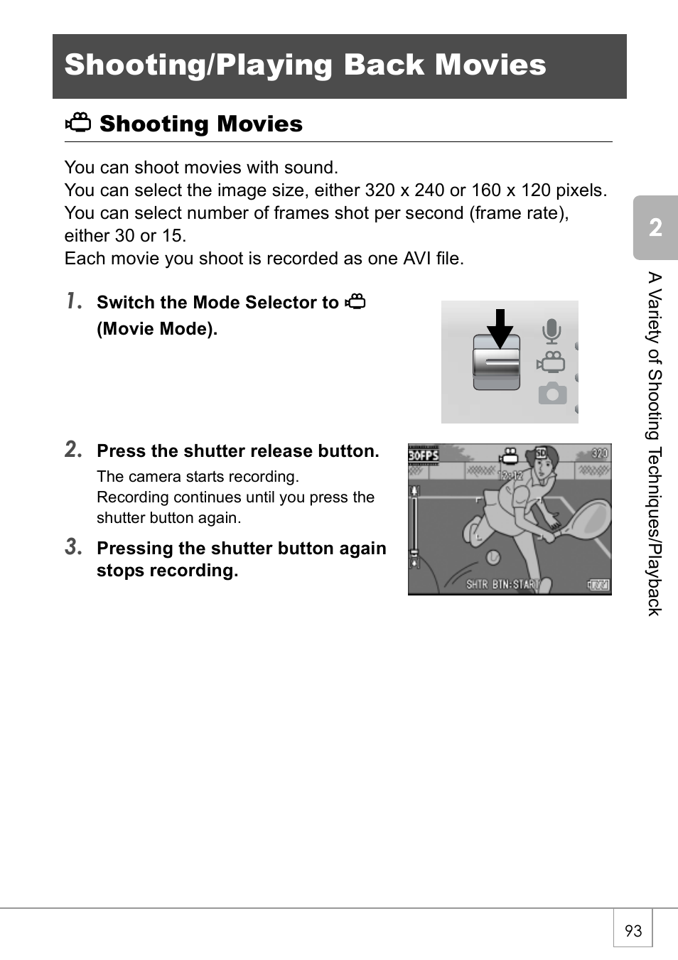 Shooting/playing back movies, 3shooting movies | Ricoh Caplio R 3 User Manual | Page 95 / 184
