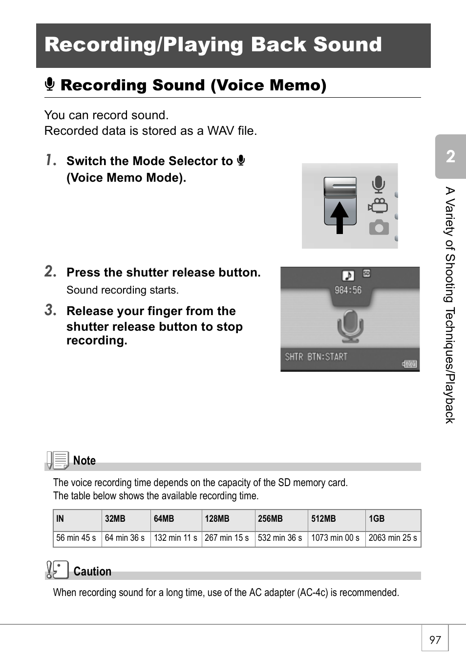 Recording/playing back sound | Ricoh Caplio R 3 User Manual | Page 99 / 184