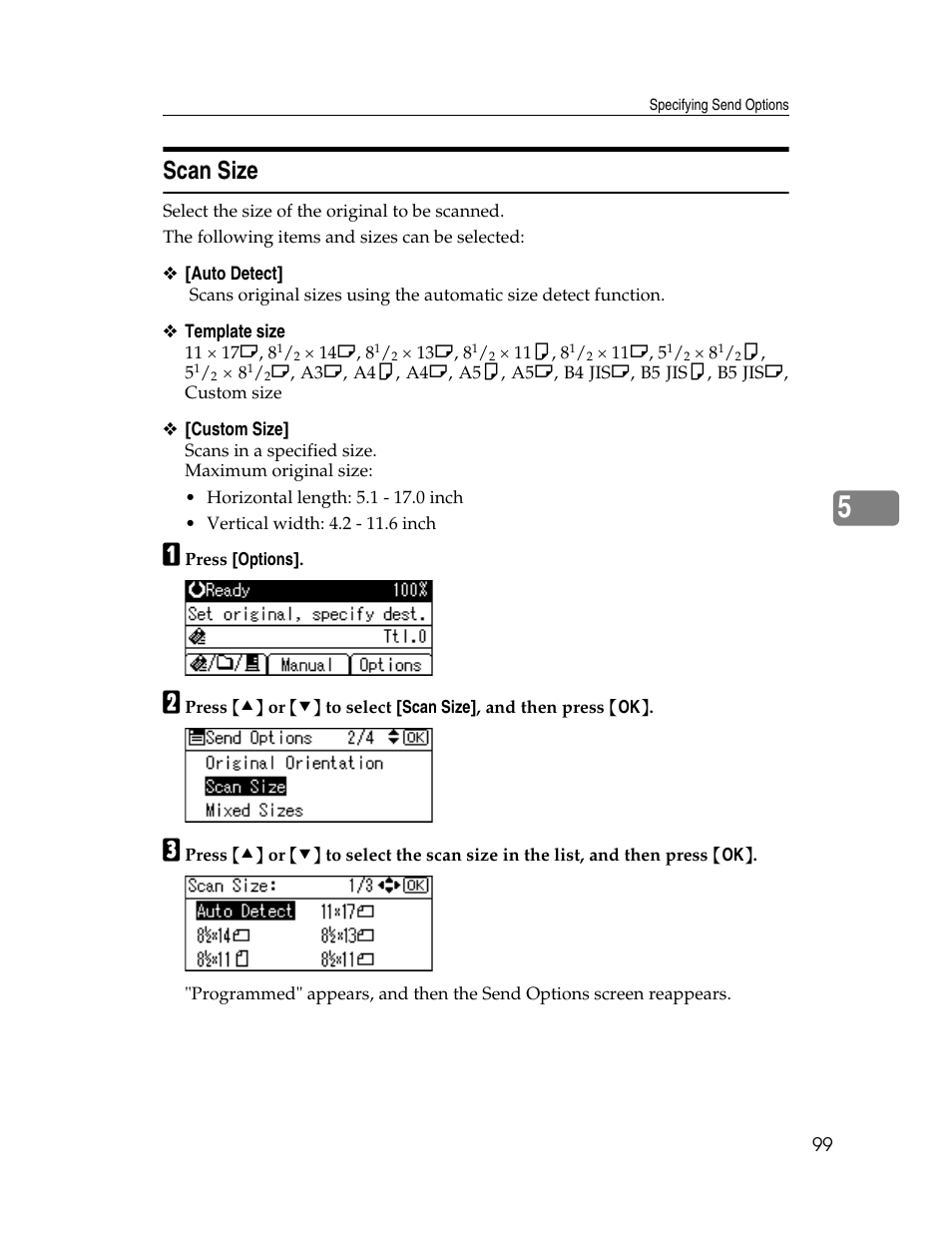 Scan size | Ricoh H5676 User Manual | Page 107 / 144