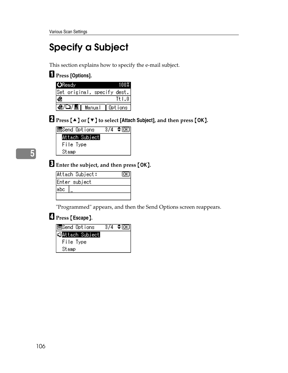 Specify a subject, 5specify a subject | Ricoh H5676 User Manual | Page 114 / 144