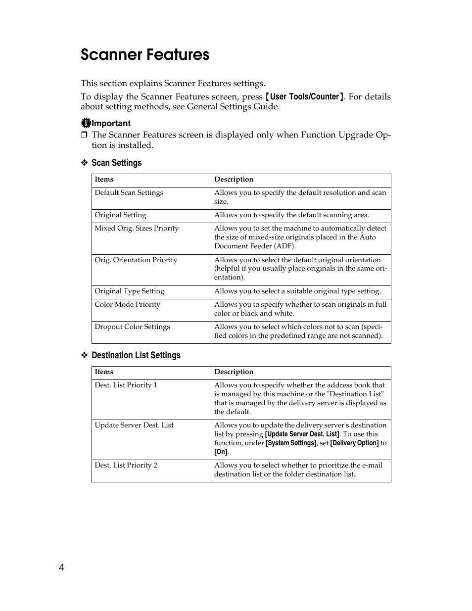 Scanner features | Ricoh H5676 User Manual | Page 12 / 144