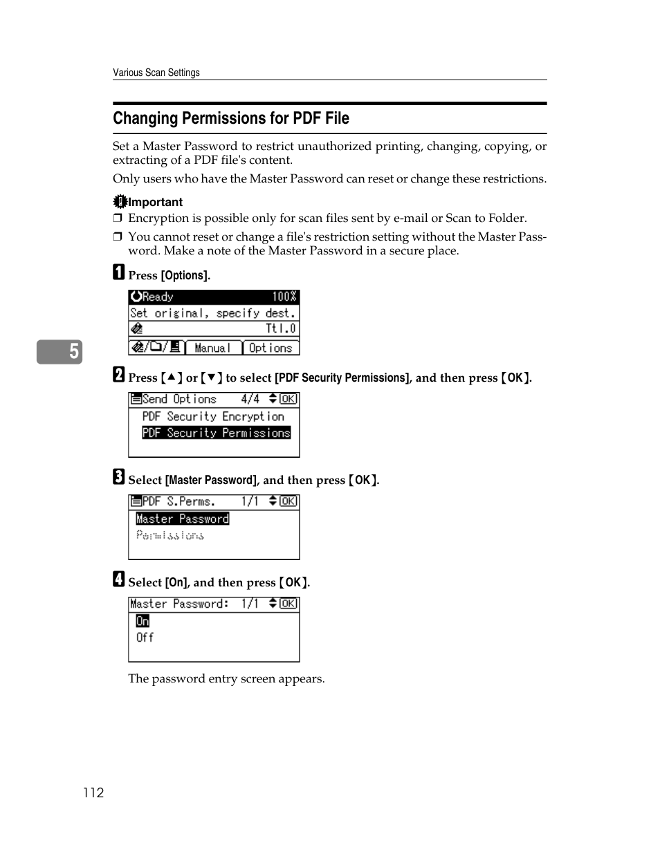 Changing permissions for pdf file | Ricoh H5676 User Manual | Page 120 / 144