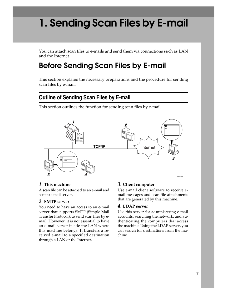 Sending scan files by e-mail, Before sending scan files by e-mail, Outline of sending scan files by e-mail | P.7 “sending scan files by e-mail | Ricoh H5676 User Manual | Page 15 / 144