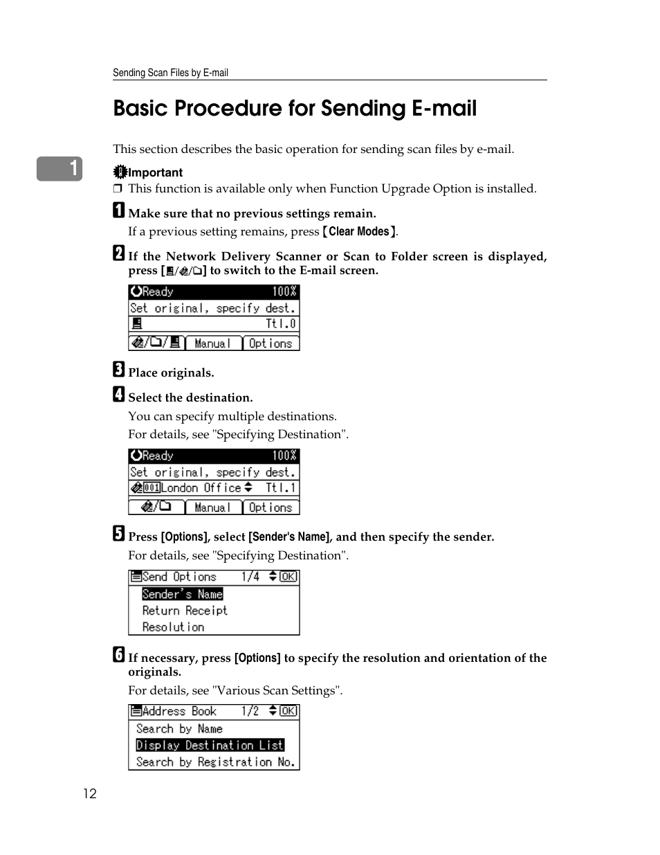 Basic procedure for sending e-mail, 1basic procedure for sending e-mail | Ricoh H5676 User Manual | Page 20 / 144