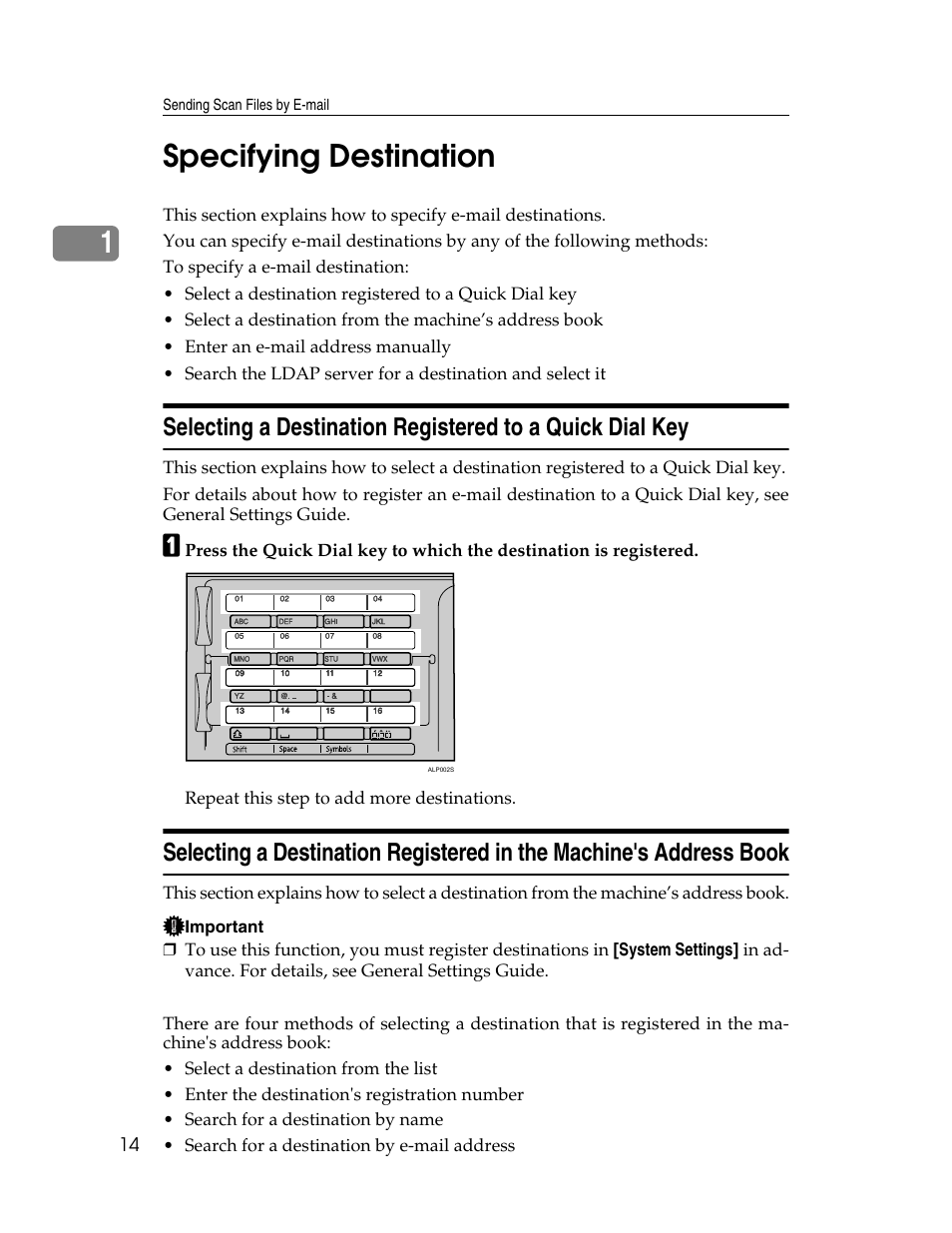 Specifying destination, P.14 “specifying destination, 1specifying destination | Ricoh H5676 User Manual | Page 22 / 144