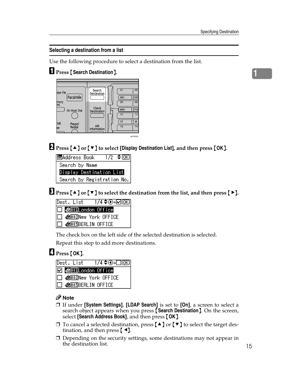 Selecting a destination from a list | Ricoh H5676 User Manual | Page 23 / 144