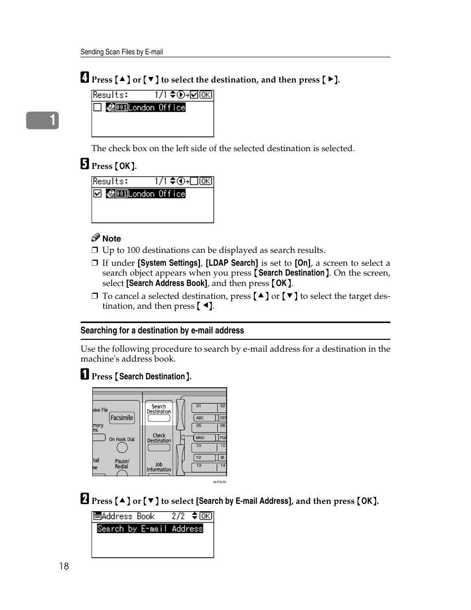 Searching for a destination by e-mail address | Ricoh H5676 User Manual | Page 26 / 144