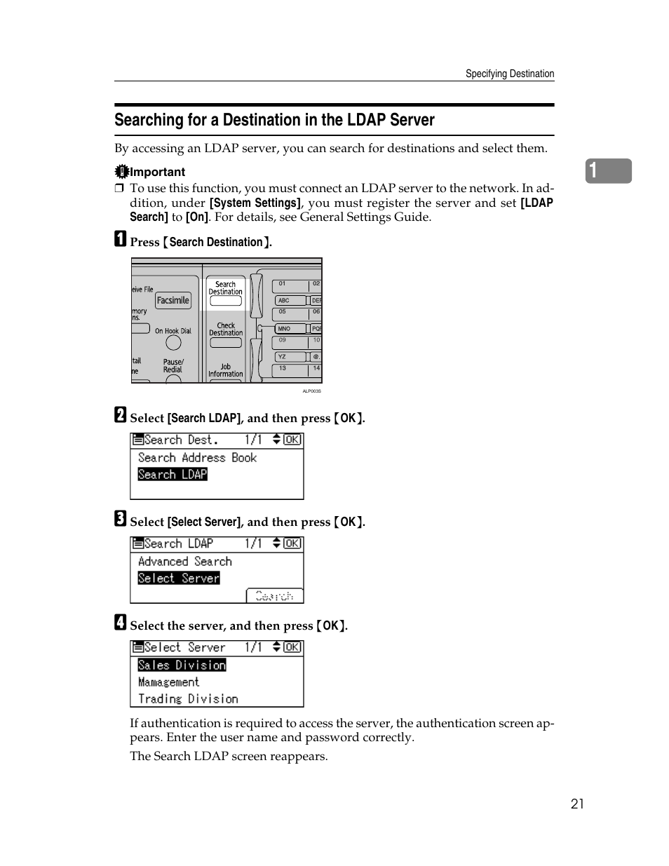 Searching for a destination in the ldap server | Ricoh H5676 User Manual | Page 29 / 144