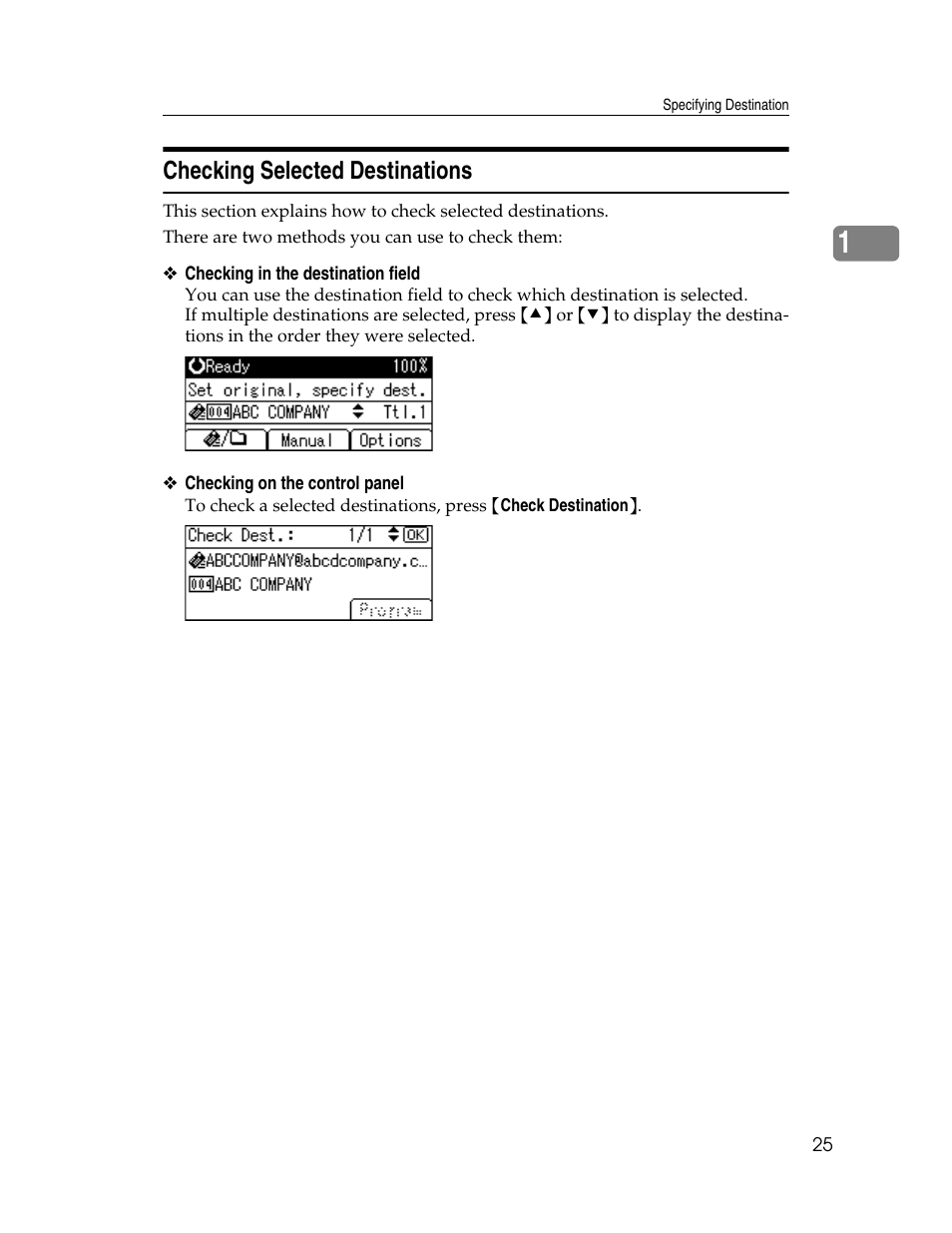 Checking selected destinations | Ricoh H5676 User Manual | Page 33 / 144