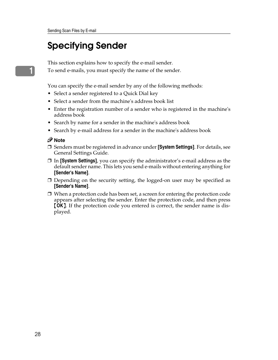 Specifying sender, P.28 “specifying sender, 1specifying sender | Ricoh H5676 User Manual | Page 36 / 144