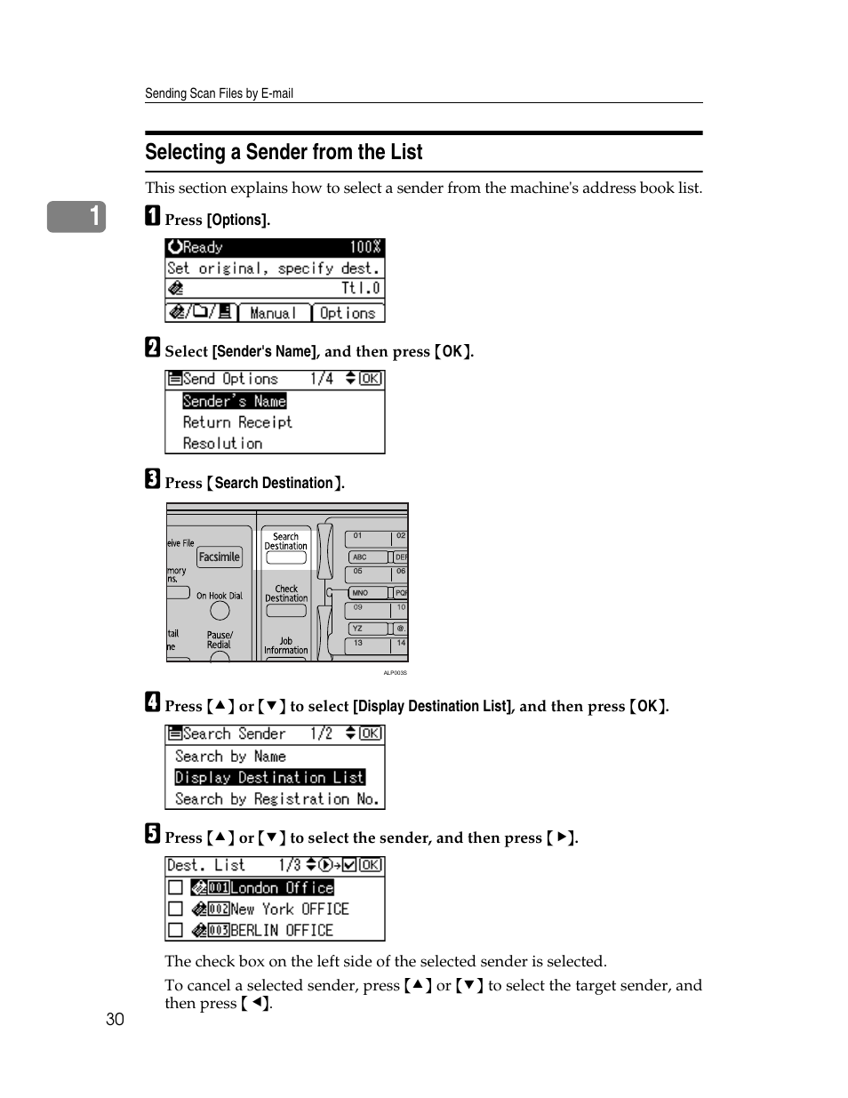 Selecting a sender from the list | Ricoh H5676 User Manual | Page 38 / 144