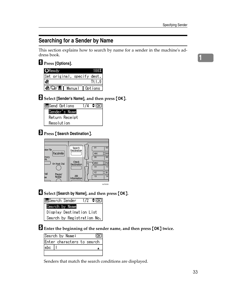 Searching for a sender by name | Ricoh H5676 User Manual | Page 41 / 144