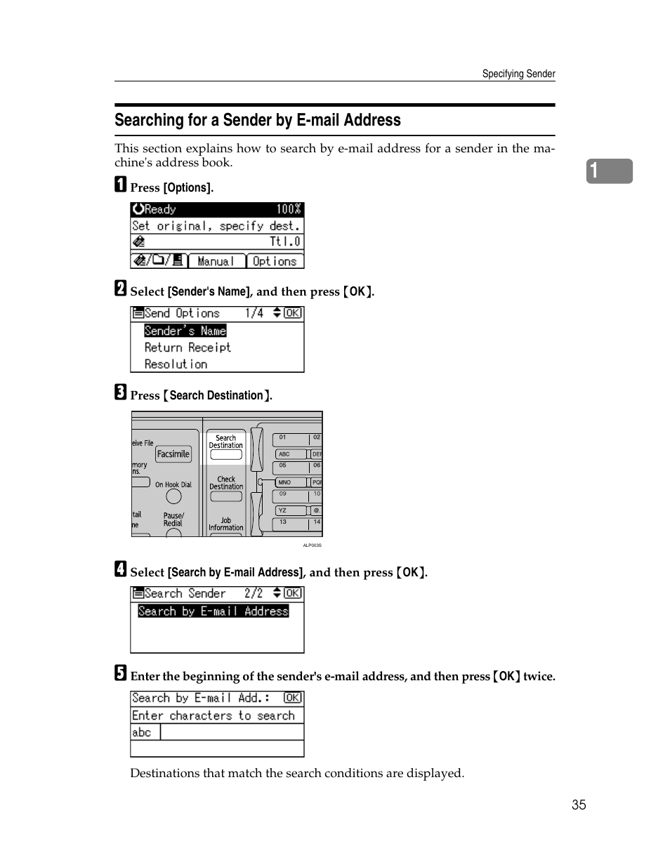 Searching for a sender by e-mail address | Ricoh H5676 User Manual | Page 43 / 144