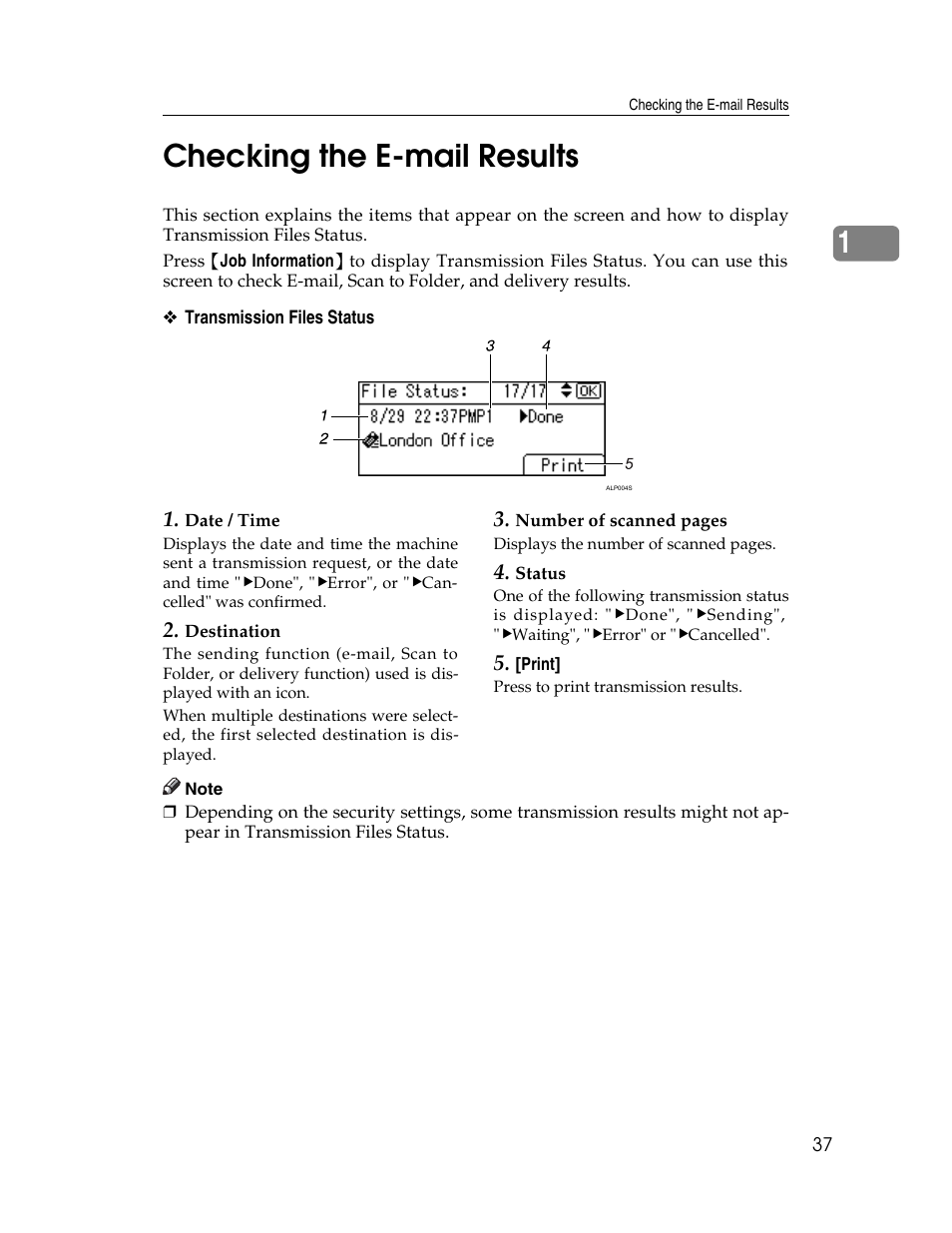 Checking the e-mail results, 1checking the e-mail results | Ricoh H5676 User Manual | Page 45 / 144