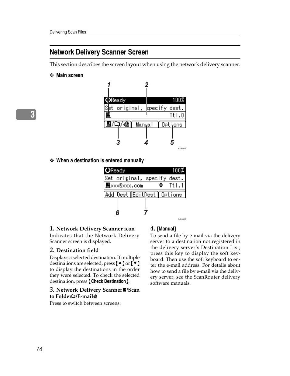 Network delivery scanner screen, P.74 “network delivery scanner screen | Ricoh H5676 User Manual | Page 82 / 144