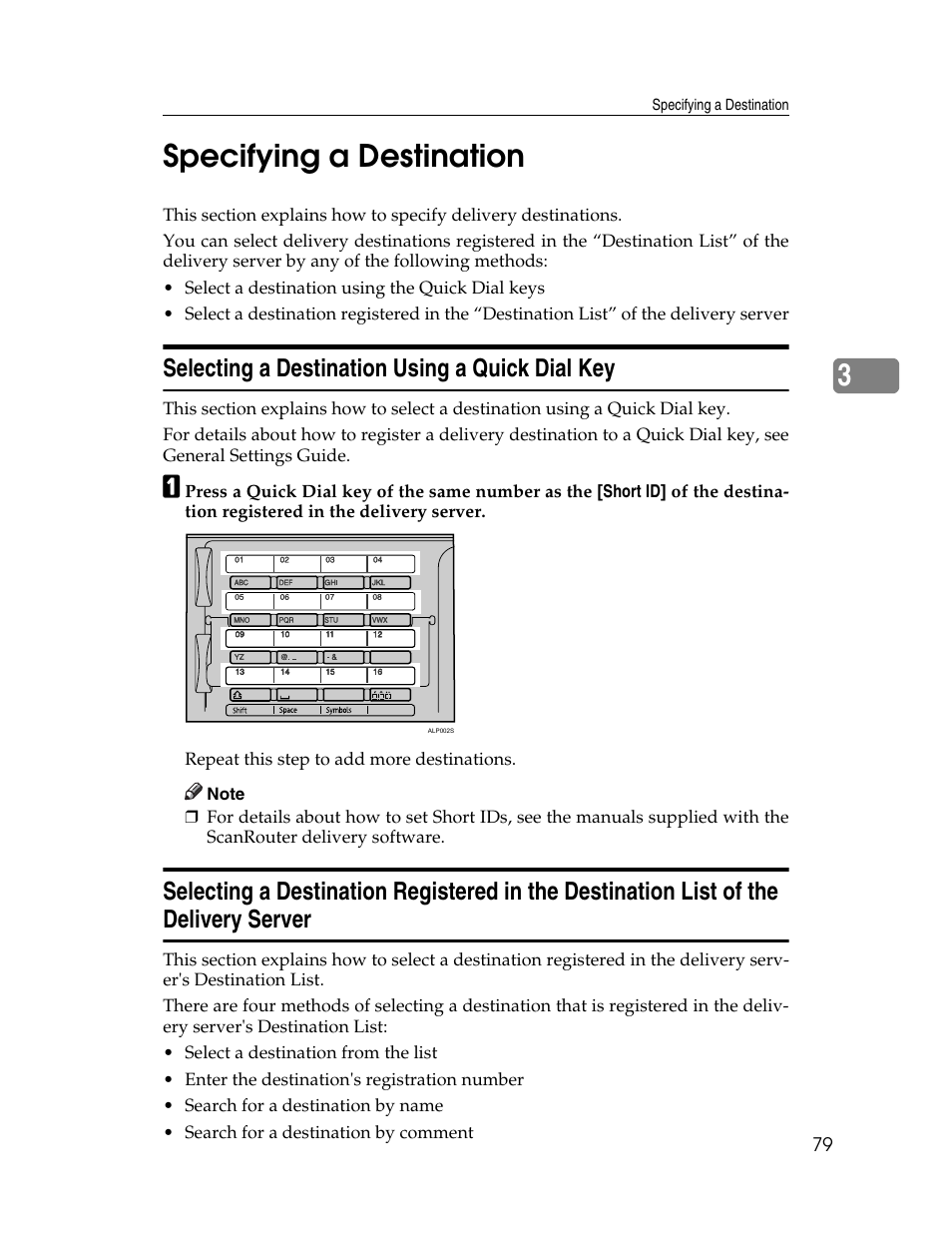 Specifying a destination, Selecting a destination using a quick dial key, 3specifying a destination | Ricoh H5676 User Manual | Page 87 / 144