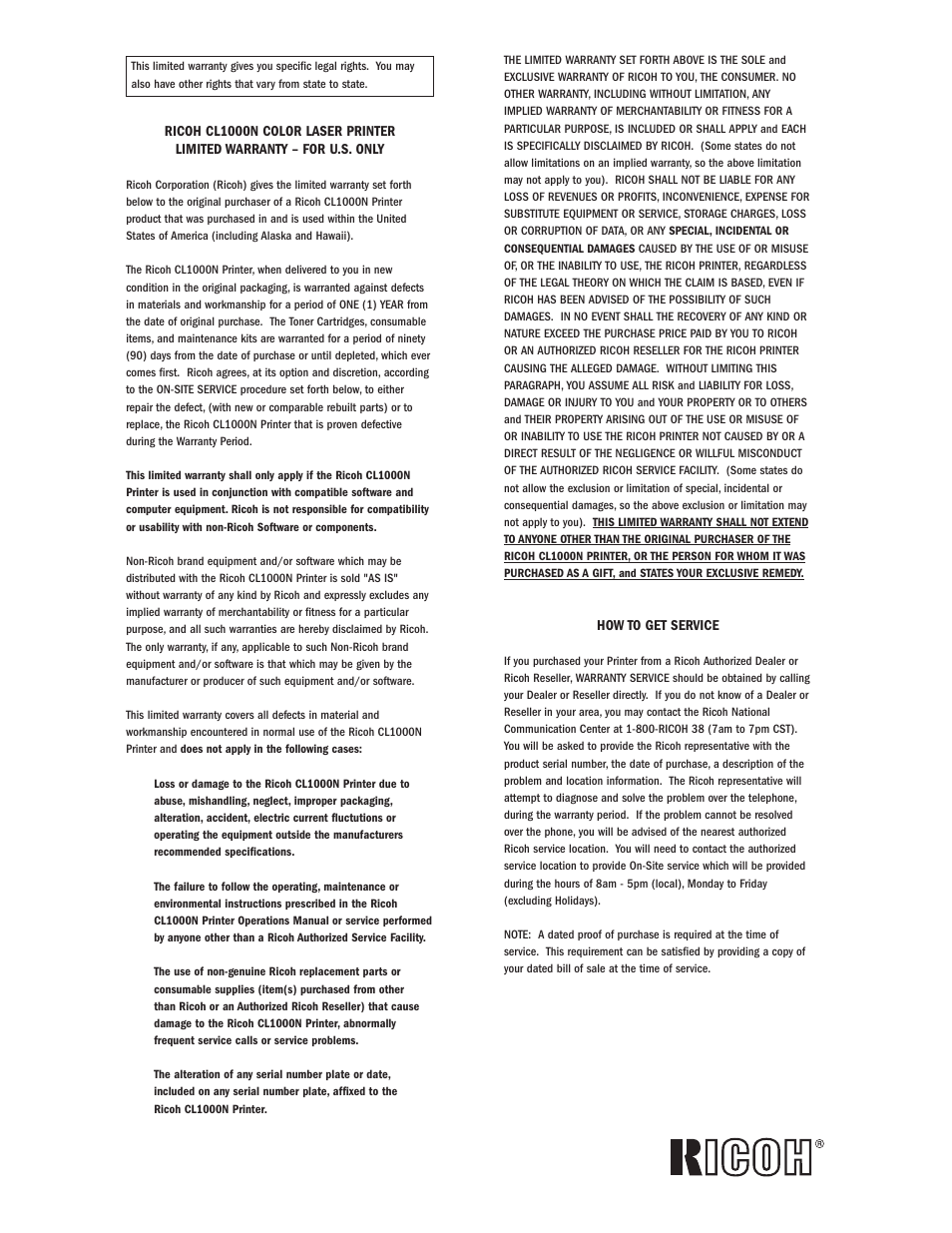 Ricoh Aficio CL1000N User Manual | 1 page