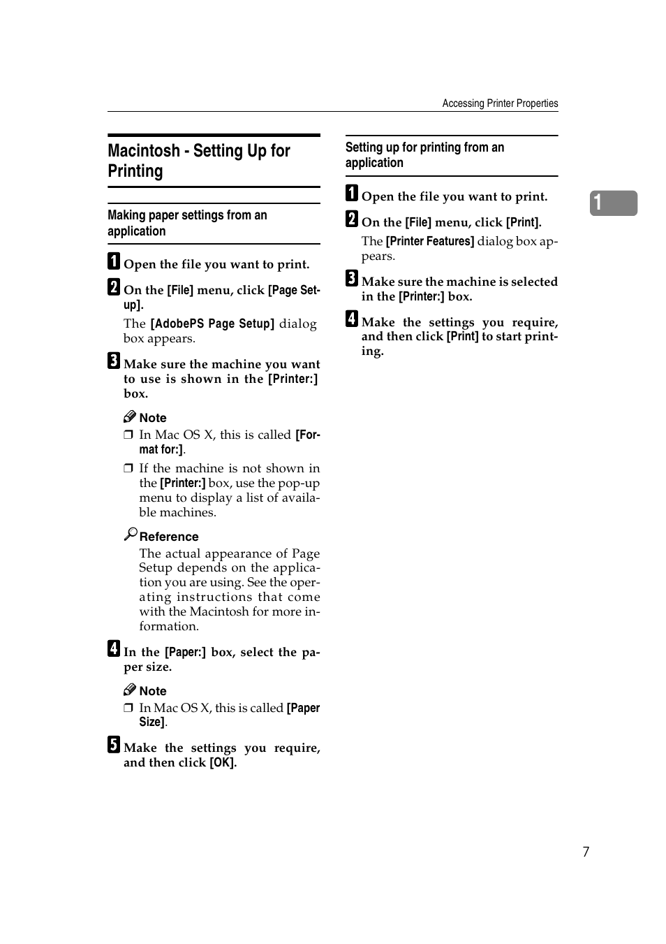 Macintosh - setting up for printing, Making paper settings from an application, Setting up for printing from an application | Ricoh Type 2018 User Manual | Page 13 / 54